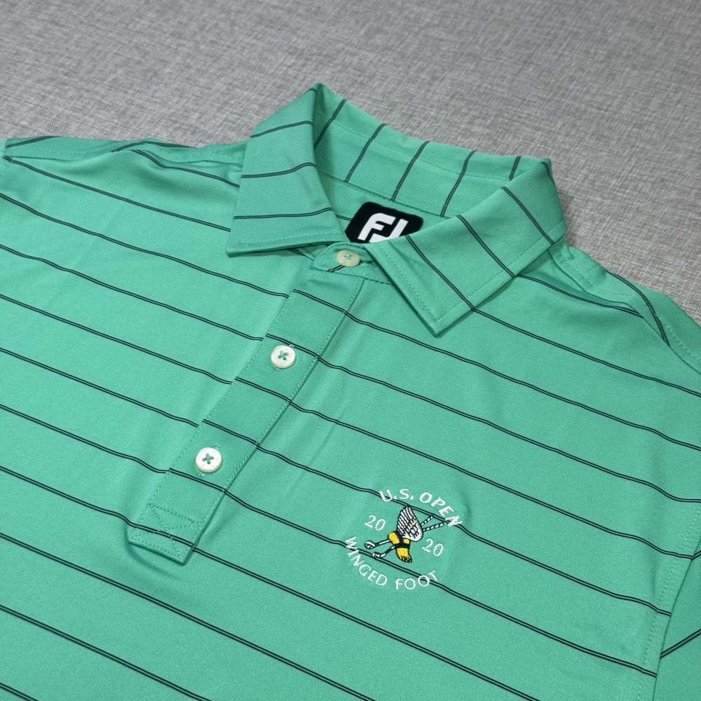 FootJoy US Open Winged Foot 2020 Golf Polo Shirt Men M Green Striped Performance